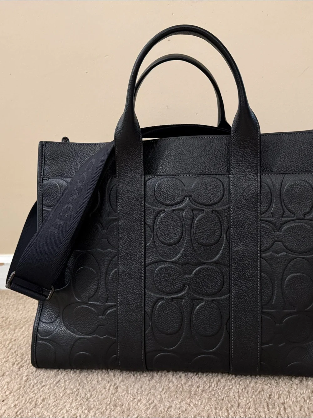 Coach Black Embossed Signature Leather Tote